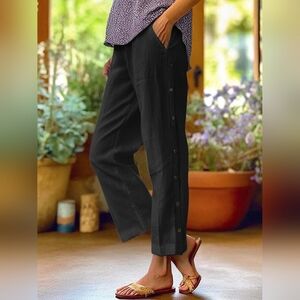 Elegant Black Full Size Side Decor Button Casual Wide Leg Pants Plus Size